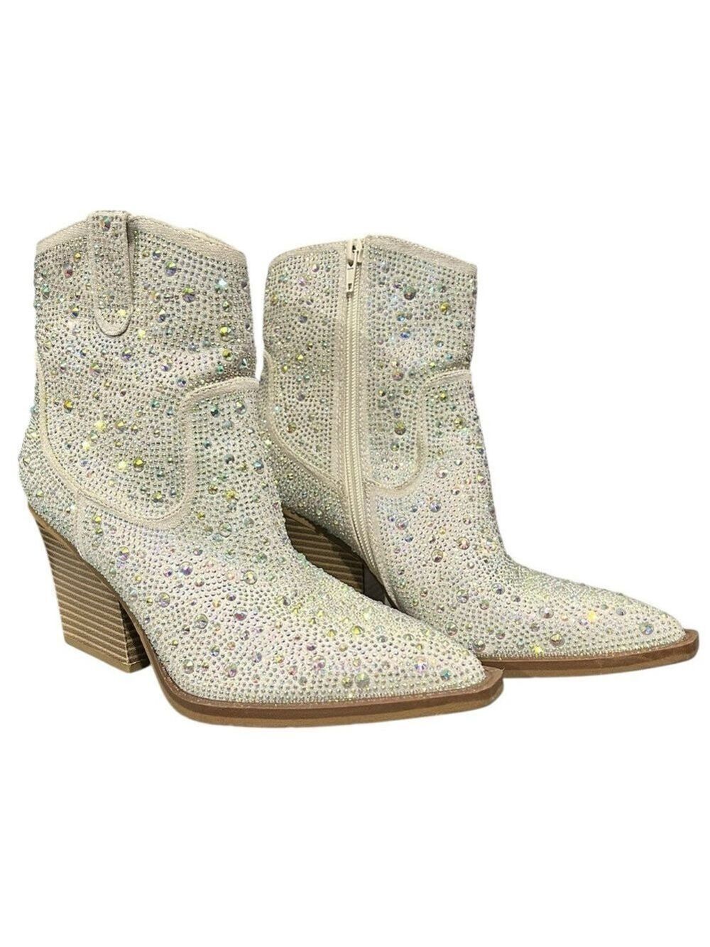 OOHRHN Rainbow Rhinestones Glitter Sparkly
Ankle Western Cowgirl Heeled Boots W8
